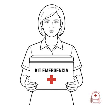 Mujer sujetando una caja de kit de emergencia